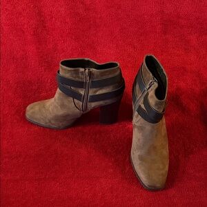 Express Brown Ankle Booties with Black Straps